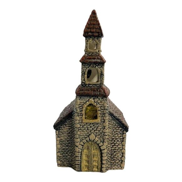 Vintage Cottage Village Steeple Cobblestone Mini Porcelain Church 5”x2.5”x2.25” - Picture 1 of 8